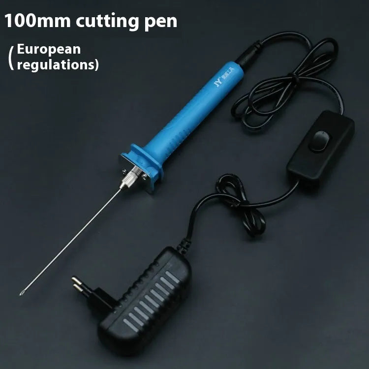 Blue electric heating cutter pen with metal blade for cutting foam and pearl cotton.