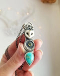 Vintage owl pendant necklace with turquoise alloy finish on zinc alloy cross chain
