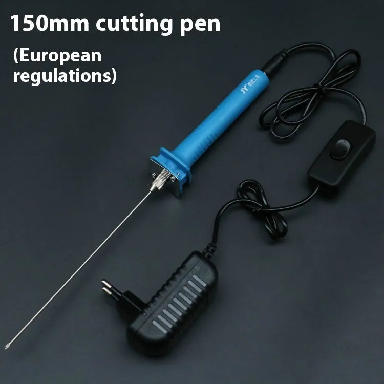 Blue electric heating cutter pen with metal blade for cutting foam and pearl cotton.