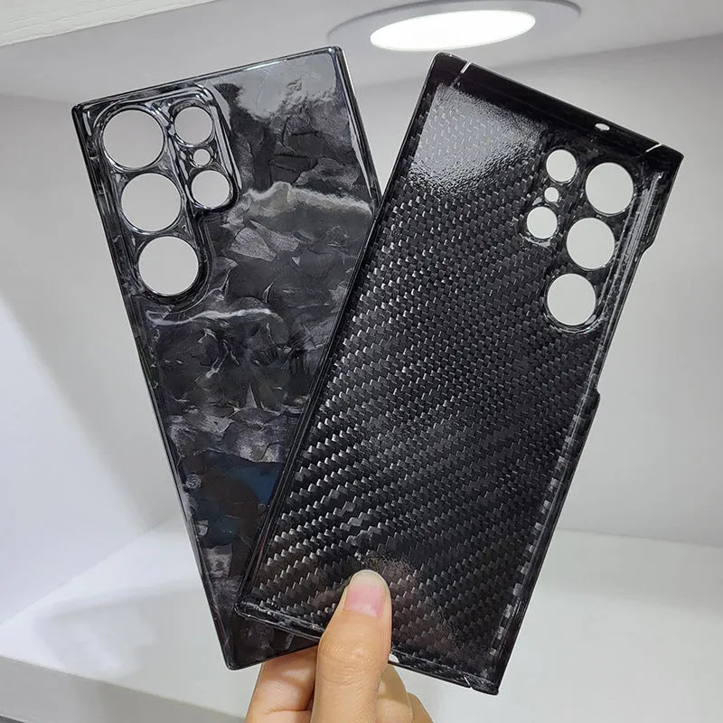Carbon fiber phone case for Samsung with forged bright fine holes and black finish, European American style