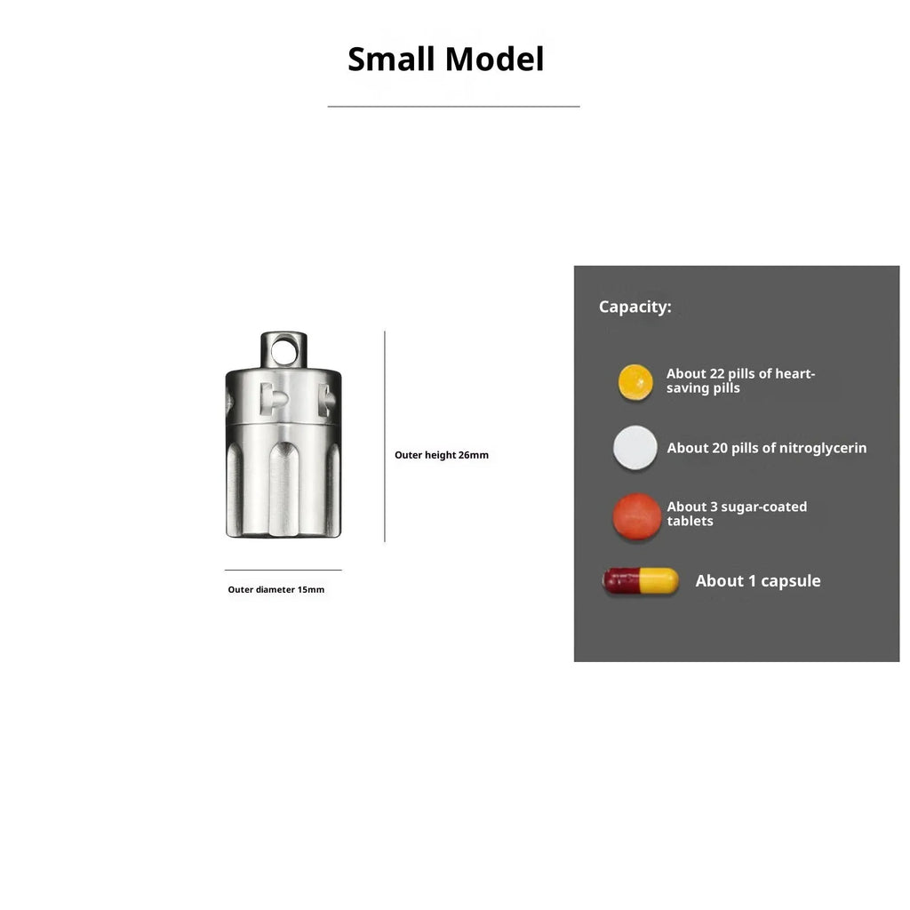 Pure titanium waterproof compartment storage tank with five T10 size options on a white background