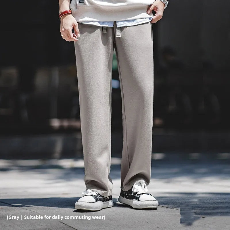 Casual loose-fit anti-wrinkle polyester sweatpants for men in dark blue, grey, or light brown
