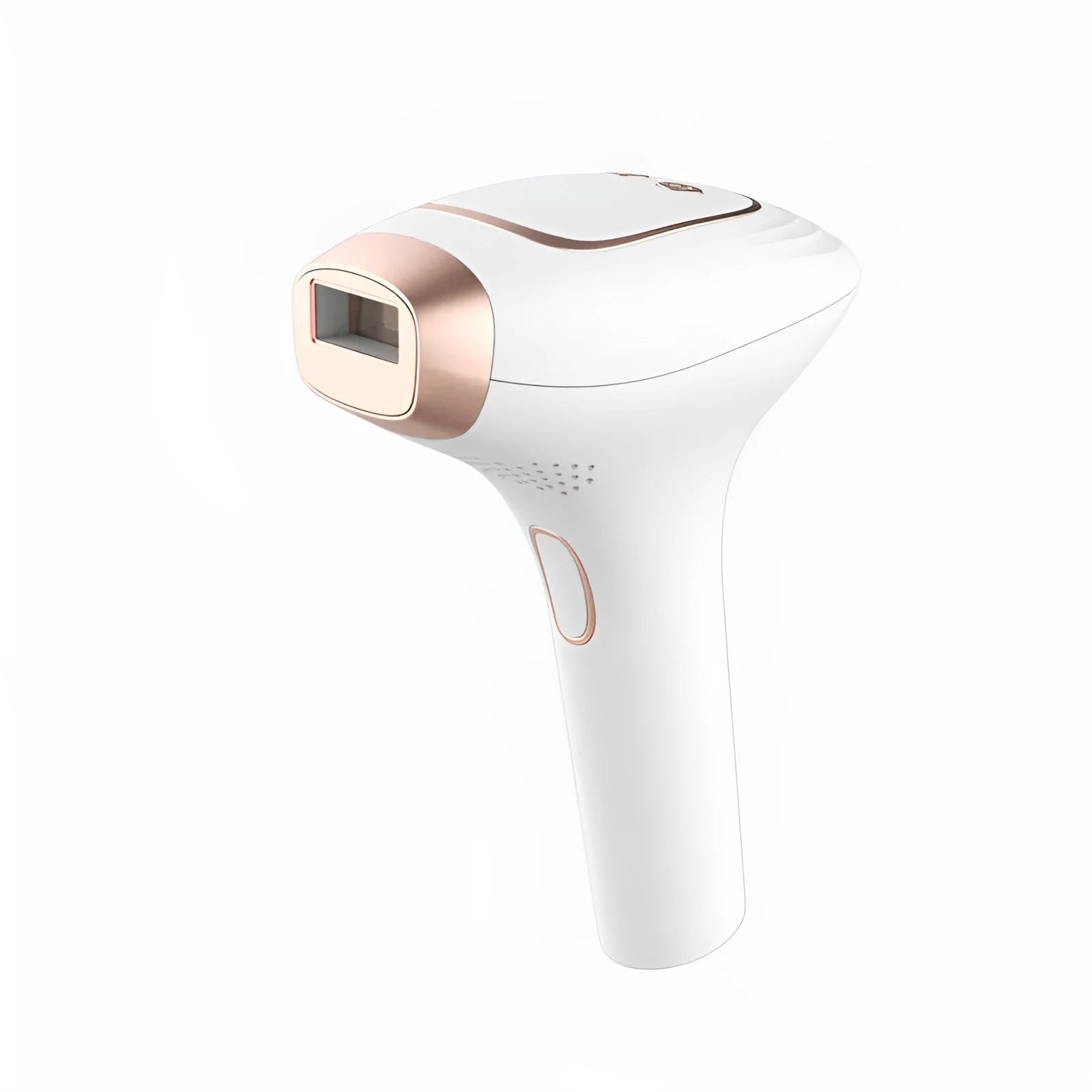 Three-in-one ice-sensing laser hair removal device in pink or white with shaver attachment and accessories