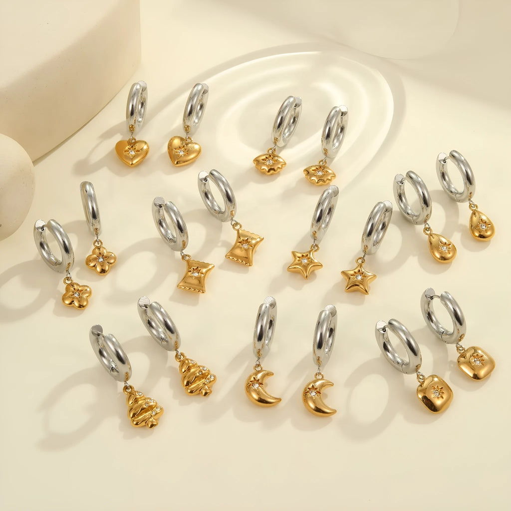Christmas tree heart earrings in stainless steel with 18K gold electroplating and holiday designs
