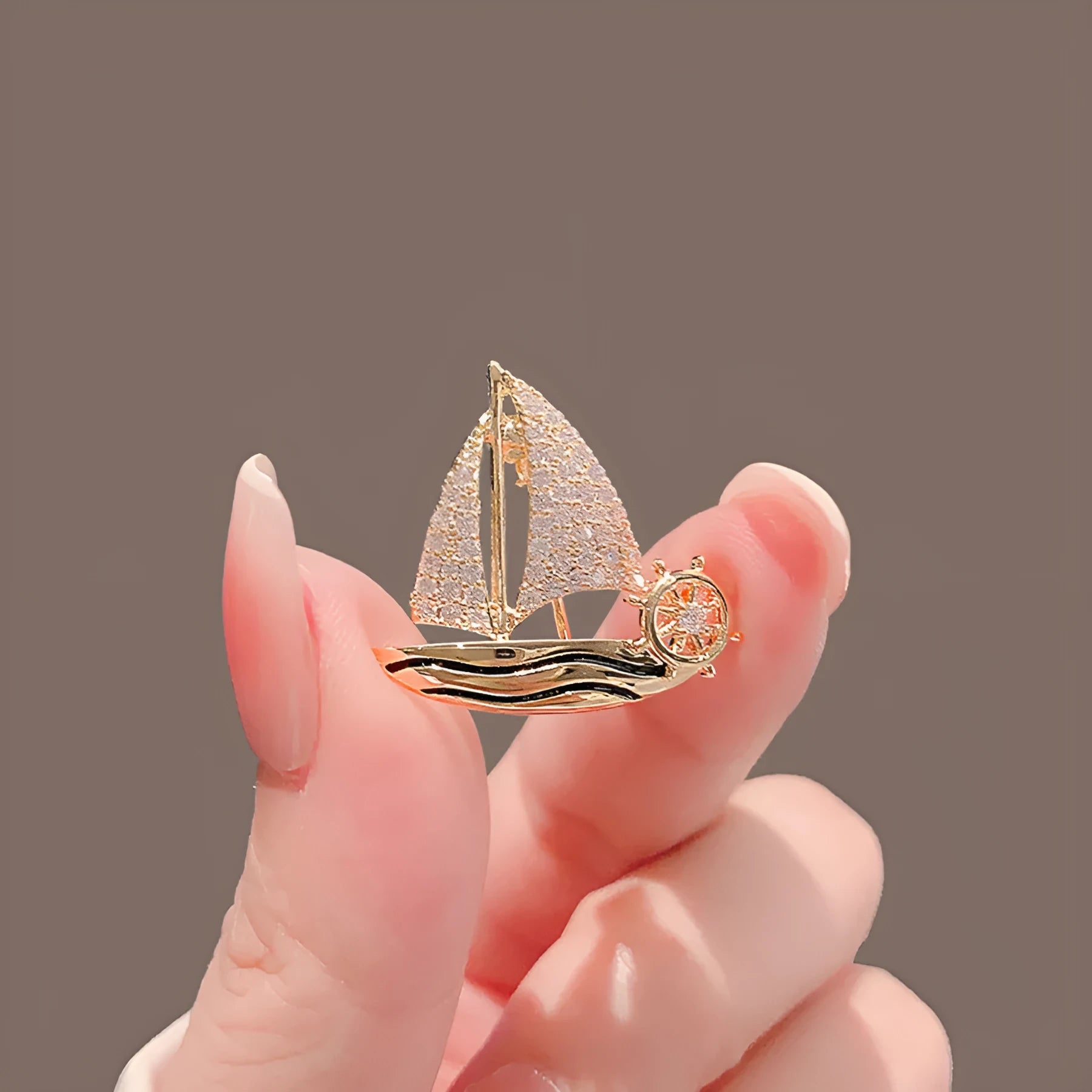 Women's alloy anti-exposure brooch with sailboat design in natural style, 5cm length