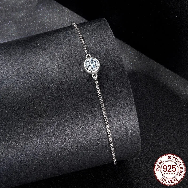 D-colour bright classic moissanite bracelet on silver band with certificate