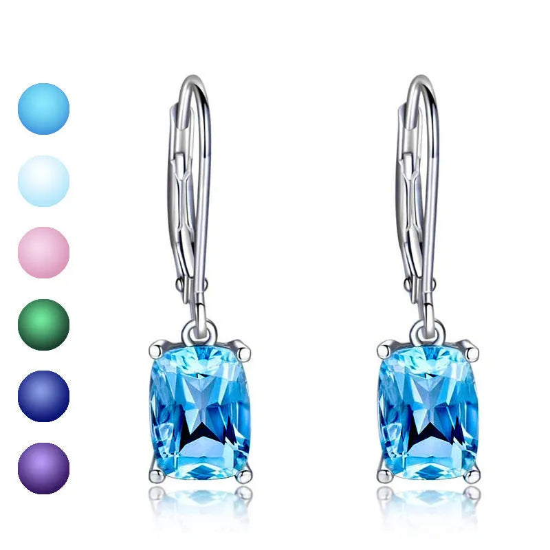 Simple zircon earrings European American geometric copper electroplated earrings in sea blue colour