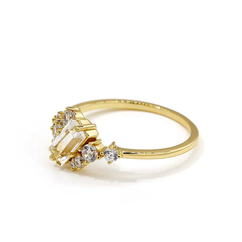 New white crystal blingbling women's ring with silver electroplated finish on white background