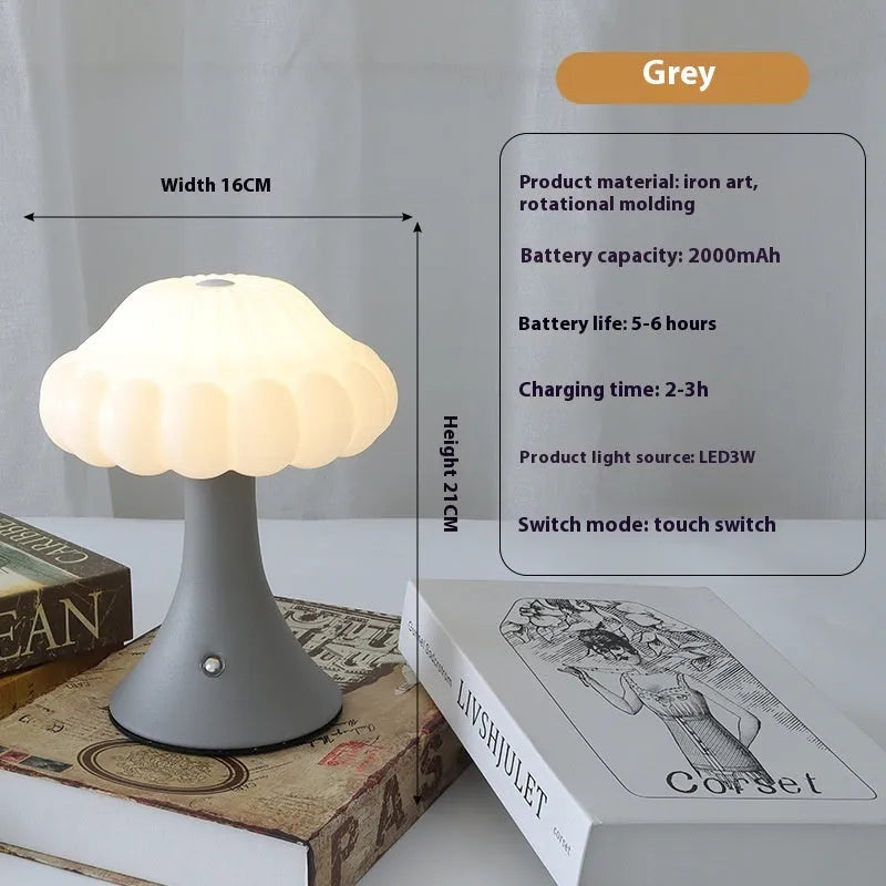 Mushroom-shaped touch control night light with USB charging port in five colour options