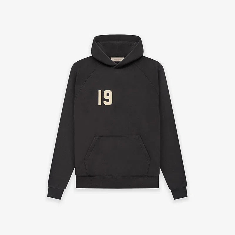 American Vintage heavyweight loose fit cotton hoodie with raglan sleeves and 3D patch pocket in 1977 Black Iron