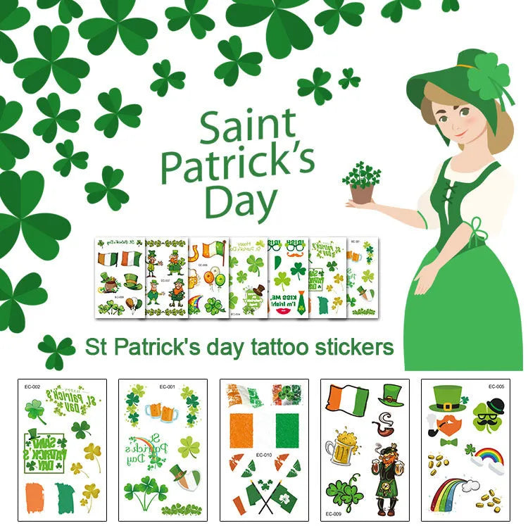 St Patrick's Day shamrock tattoo sticker paper measuring 120 × 75mm for water transfer face application