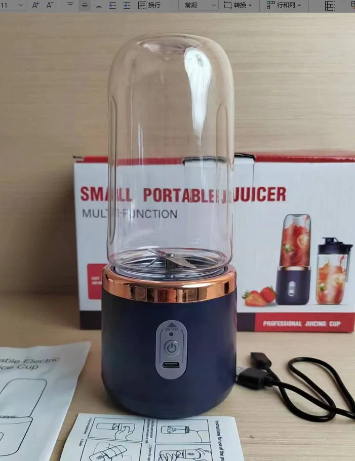 6blade portable blender mini juicer cup in Tunisian dark blue with USB cable and cup lid