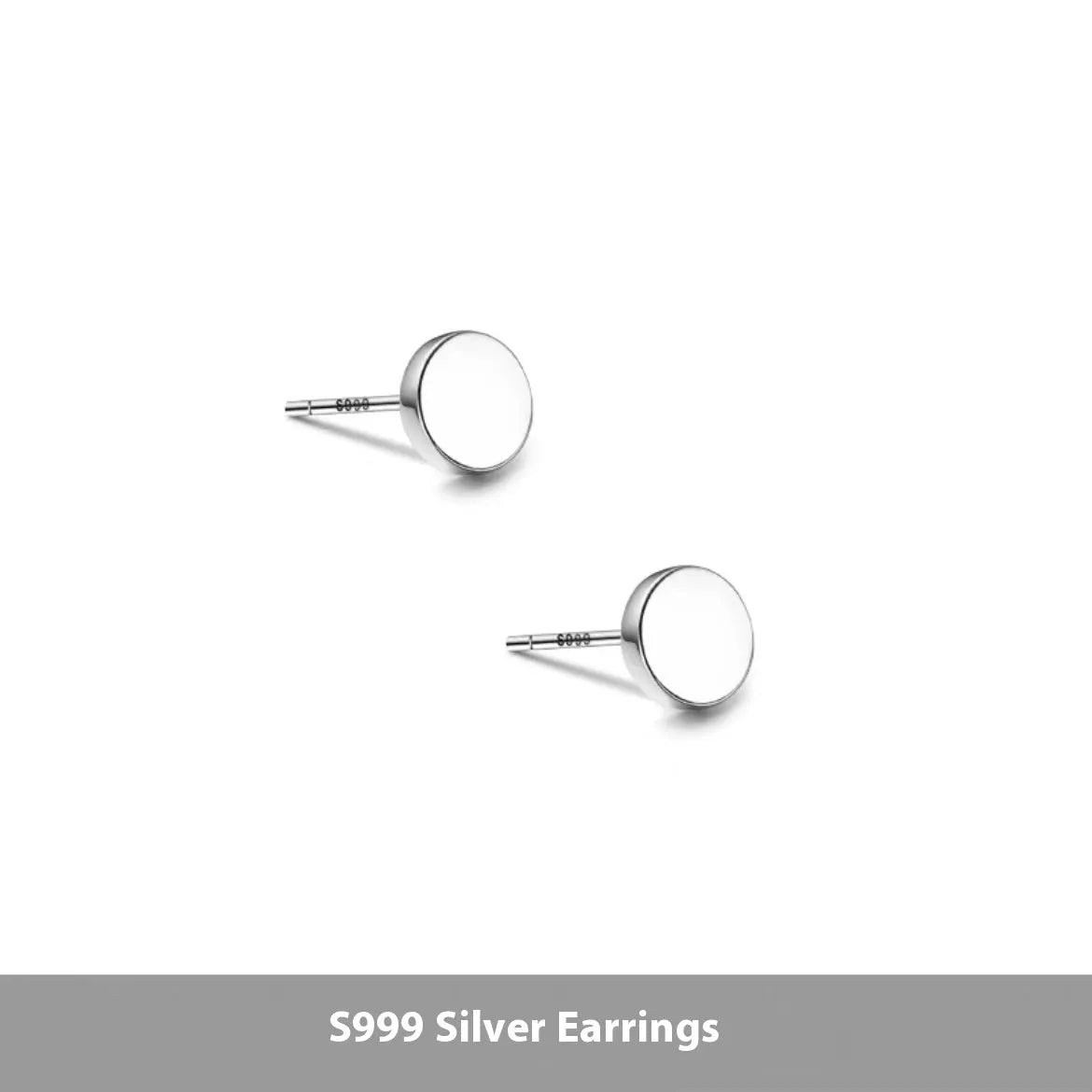 Sterling silver S999 flat ear bone stud earrings with round geometric design in silver and black colours