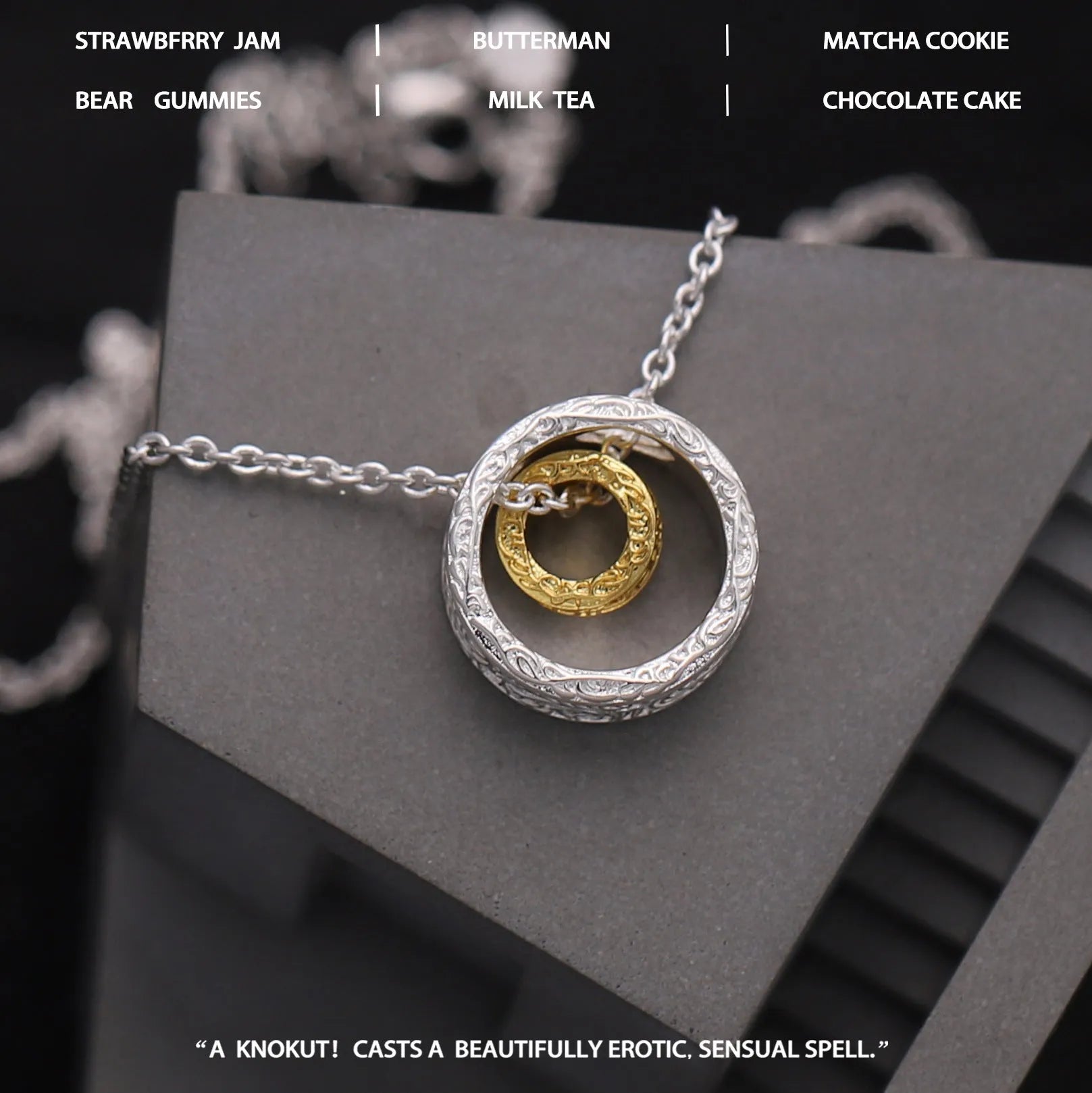 Textured gold and silver copper nested necklace with round and ring geometric shapes