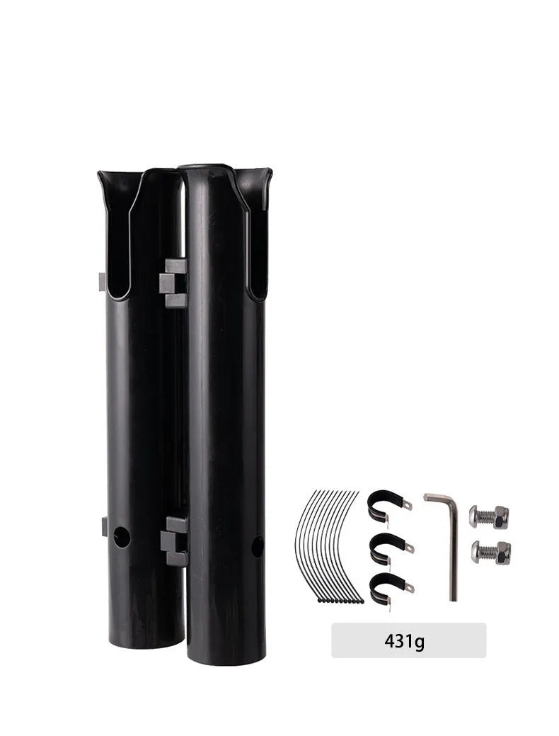 Carbon fibre fishing rod rack with pipe clamp for motorcycle and bicycle attachment