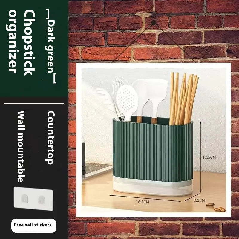 Plastic wall-mounted chopstick holder with drainage holes in beige, dark green or orange colour