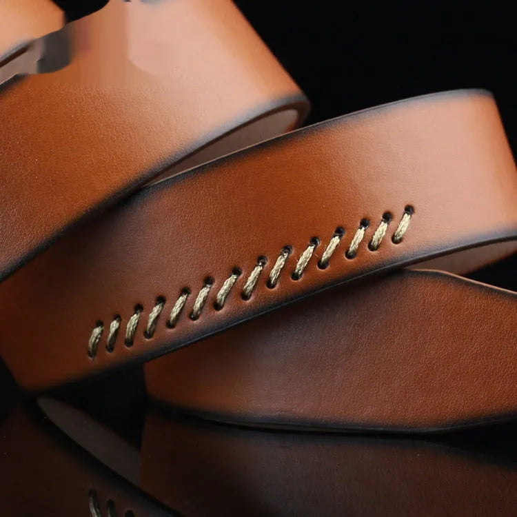 Men's retro style threading pattern belt with alloy pin buckle in black, brown or white