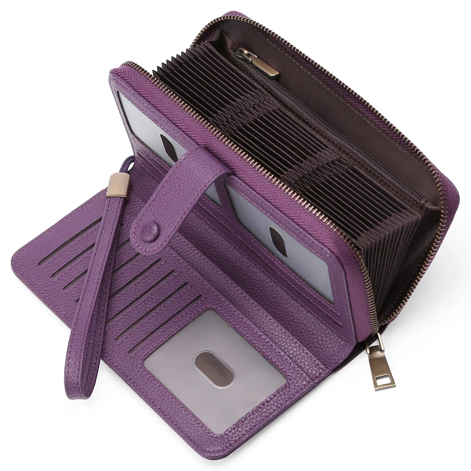 Expanding card holder women's long wallet passport bag in PU synthetic leather with anti-theft swiping