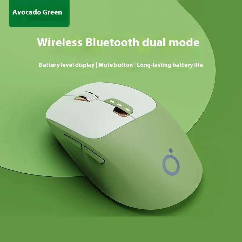 Wireless Bluetooth mouse in Matcha Green colour showing ergonomic shape and silent click buttons