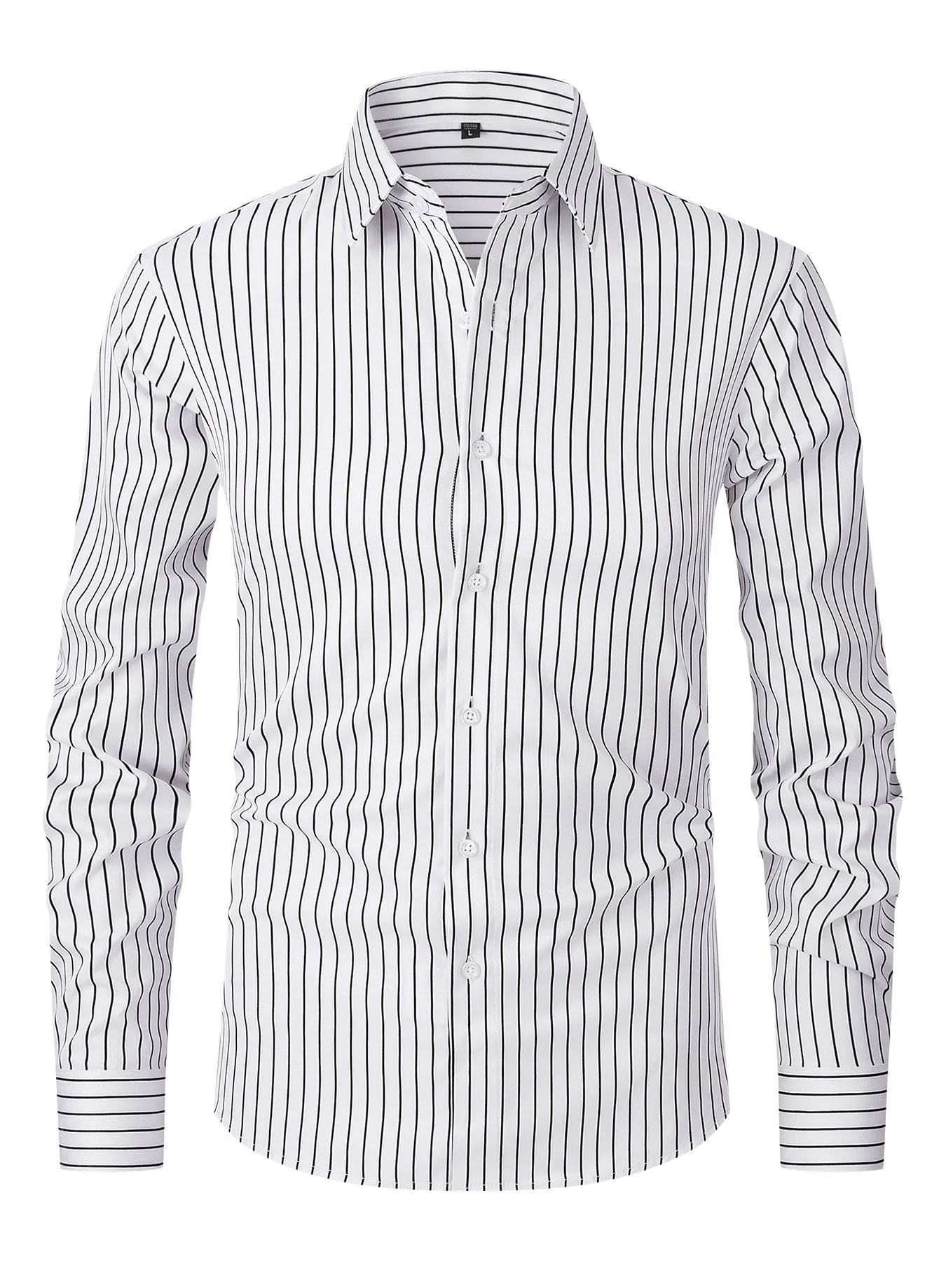 Men's striped long sleeve business shirt in polyester blend fabric with slim fit cardigan styling