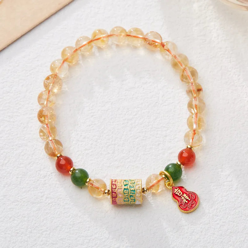 Hand-woven citrine five sutra bracelet with 6mm stones and geometric design