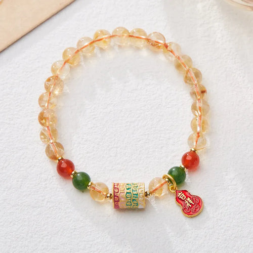 Hand-woven citrine five sutra bracelet with 6mm stones and geometric design