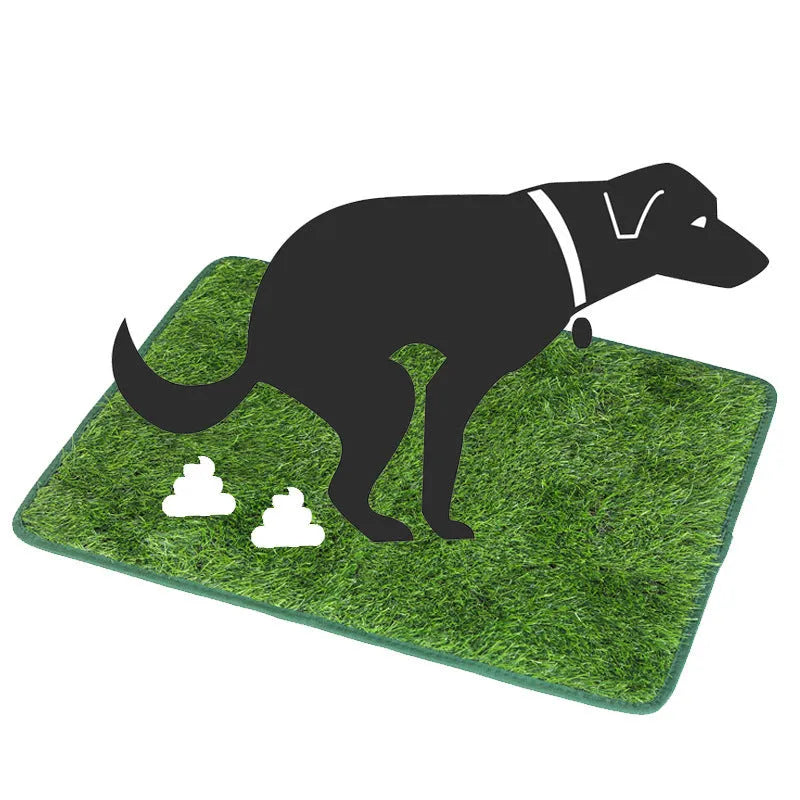 Artificial grass dog toilet training mat with non-slip backing, shown in three available sizes.