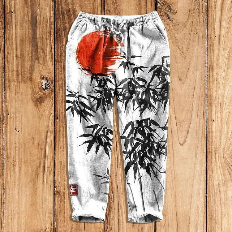 Casual straight-leg loose drawstring trousers in multiple colours with elastic waistband and side pockets