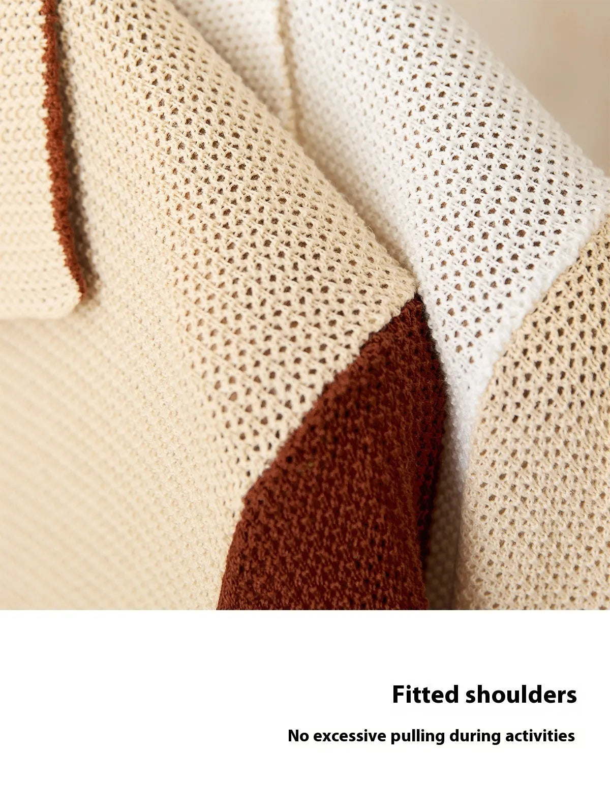 Beige short sleeve knitted cardigan with lapel collar, made from linen and cotton blend fabric.