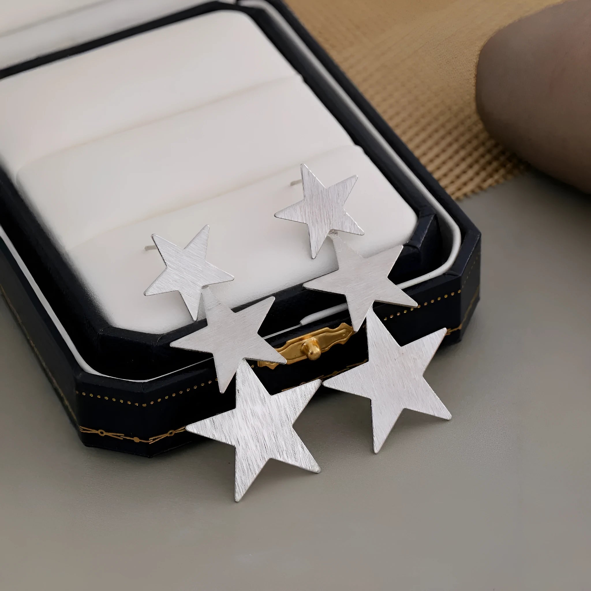 Fashionable slimming pentagram earrings with silver-tone metal alloy finish for women