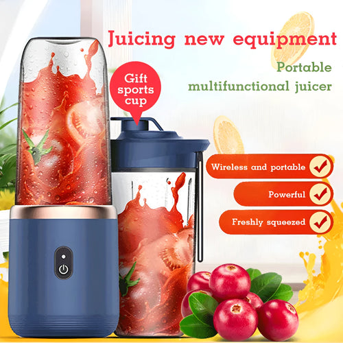 6blade portable blender mini juicer cup in Tunisian dark blue with USB cable and cup lid