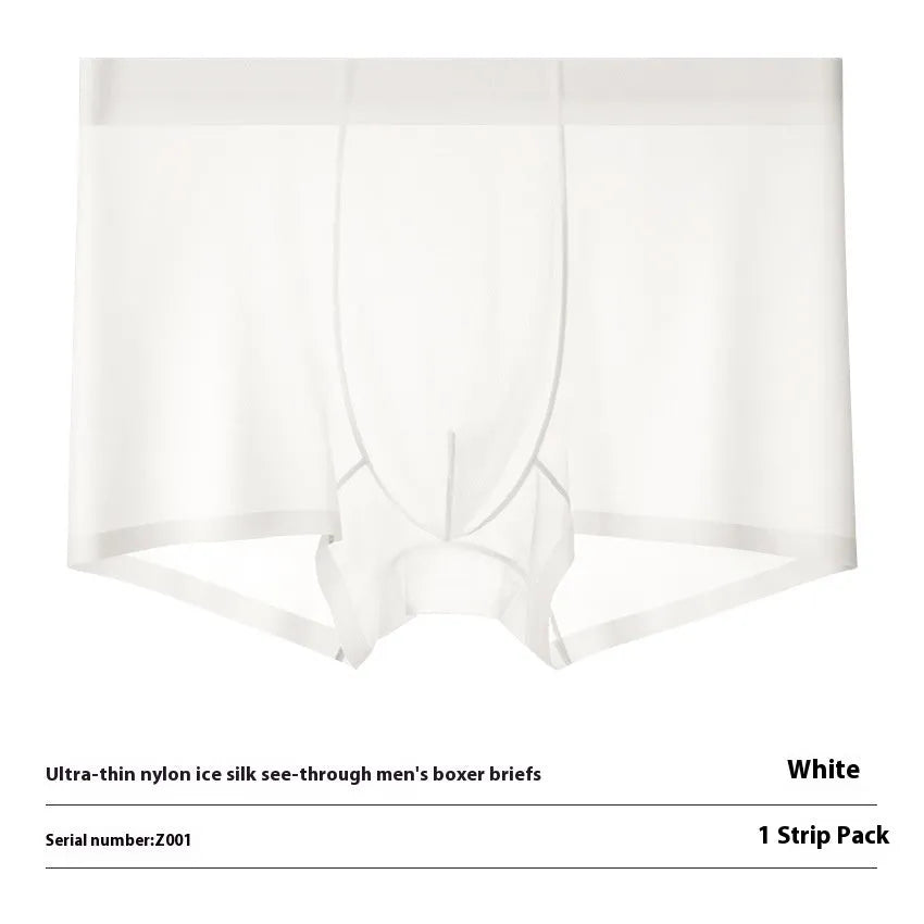 Men's ice silk boxer briefs in multiple colours on a white background, showing seamless design.