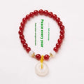 Handmade Chinese bracelet with jade safety buckle and red agate peace clasp beads