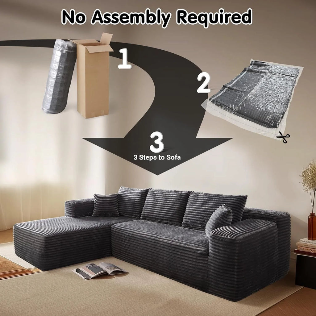 Modern minimalist flannel sofa in beige colour, no assembly required, for living room or office use