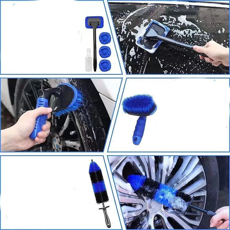 26-piece car wash brush set with tyre cleaning brushes and PP plastic handles.