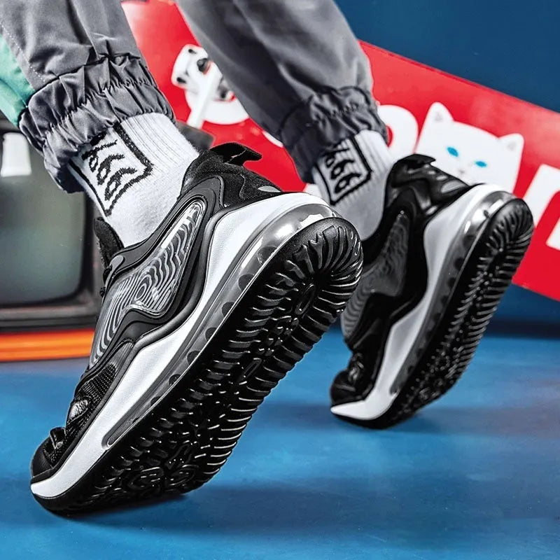 Men's summer air cushion casual shoes with height increasing rubber soles in Space Black colour