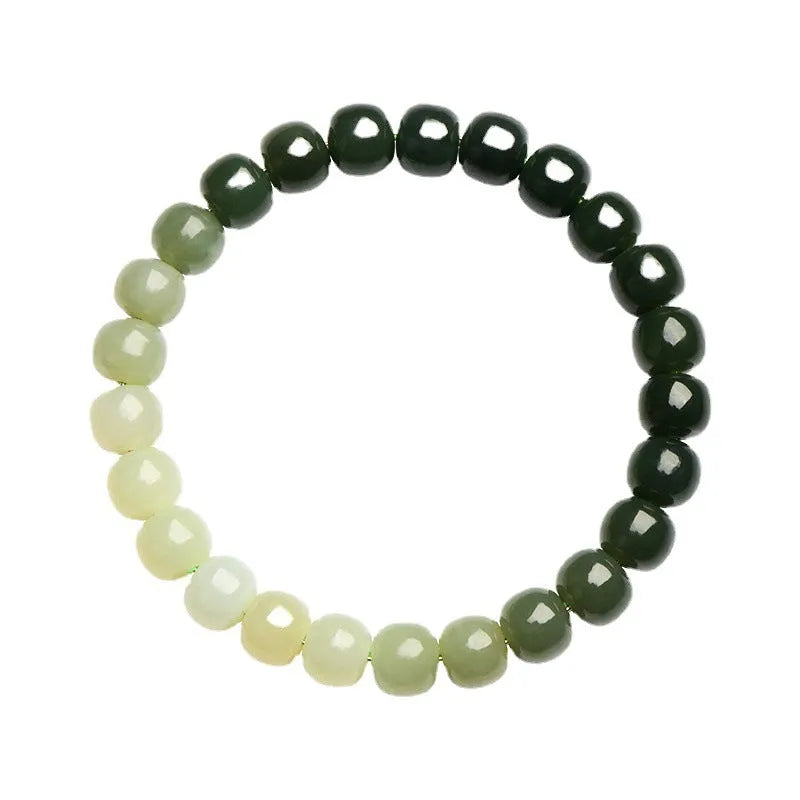 Natural Hetian jade bracelet with sunny water gradient colour on wrist