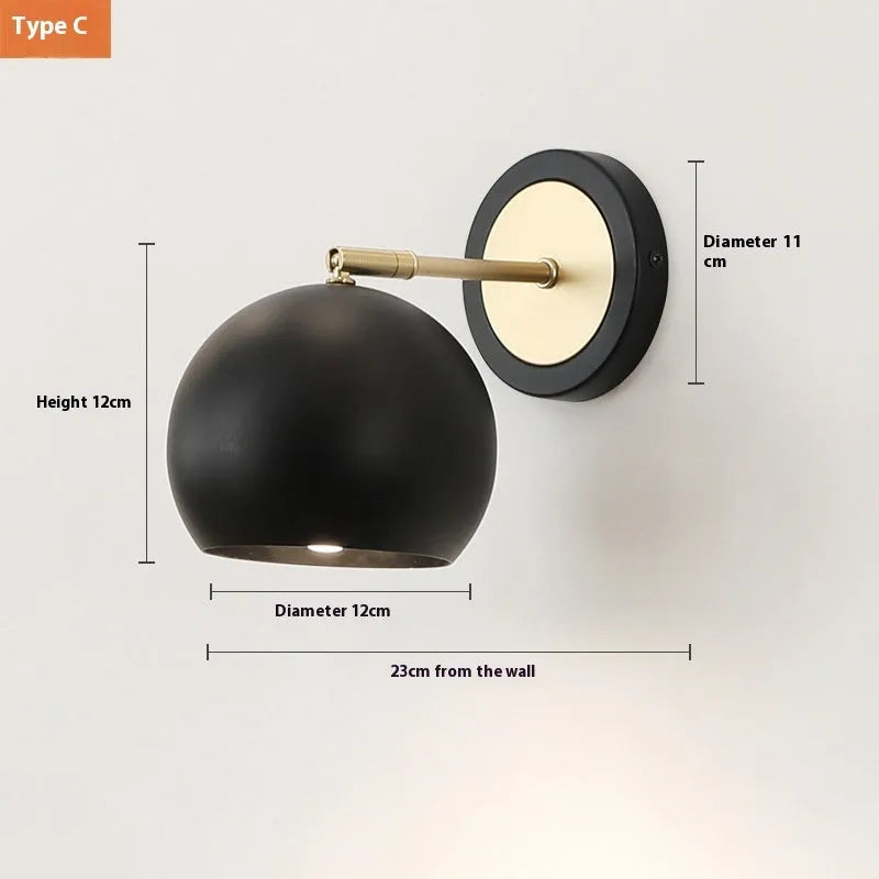 Nordic style iron wall lamp with tricolor LED light for bedside or living room.