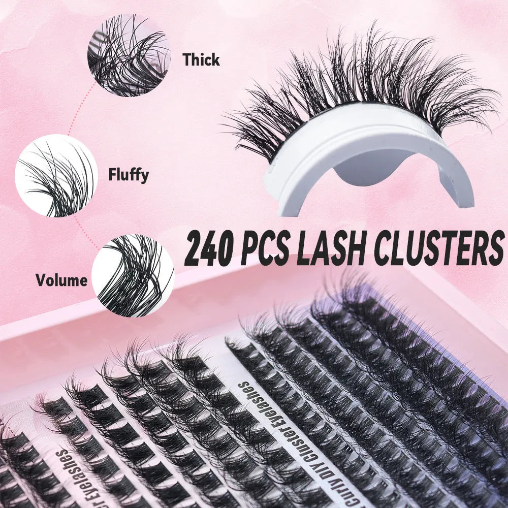 False eyelash storage box with mixed eyelashes inside, showing dimensions of 13.7cm by 13.5cm