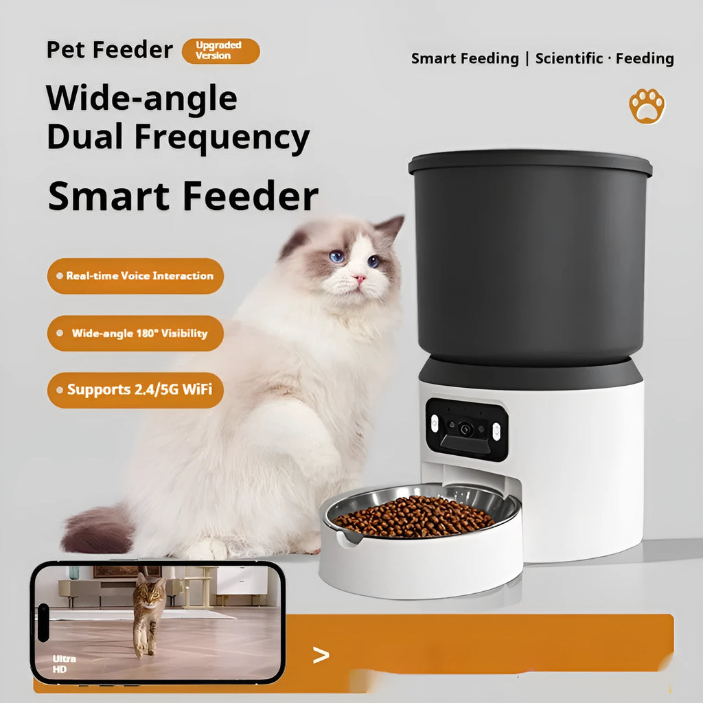 4L smart pet feeder with remote monitoring and timing functions for cats and dogs