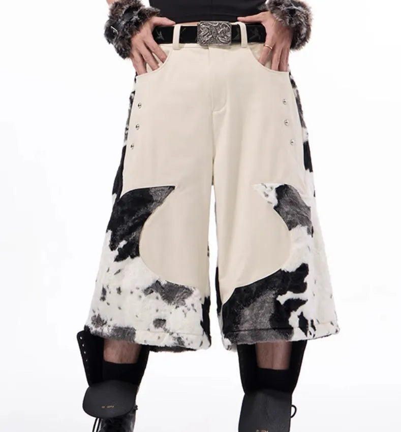 Youthful milk fibre fur cropped pants with checkered pattern in sizes S M L XL