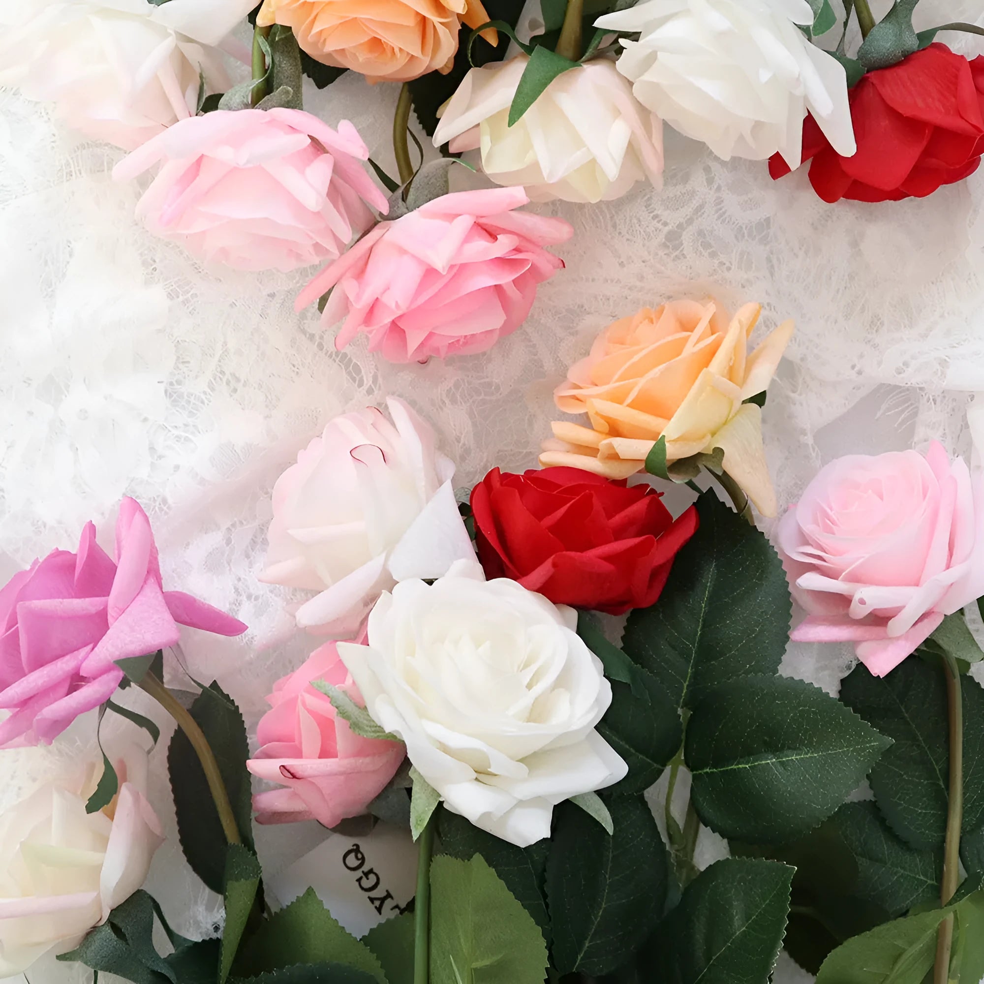 Artificial silk touch rose flower with red petals on a green plastic stem, showing approximate 42cm length.