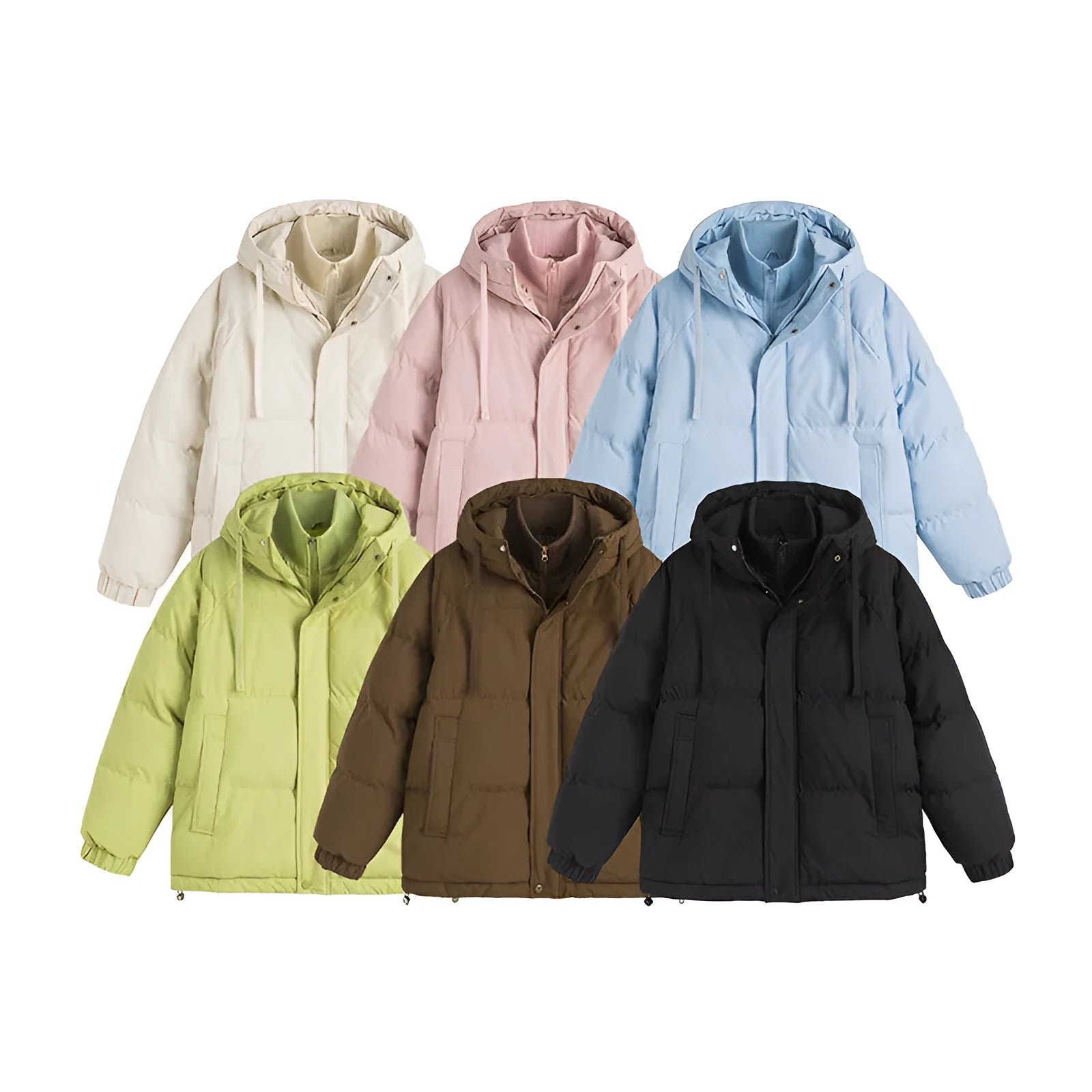 Loose winter cotton jacket in solid colour with side pockets on mannequin