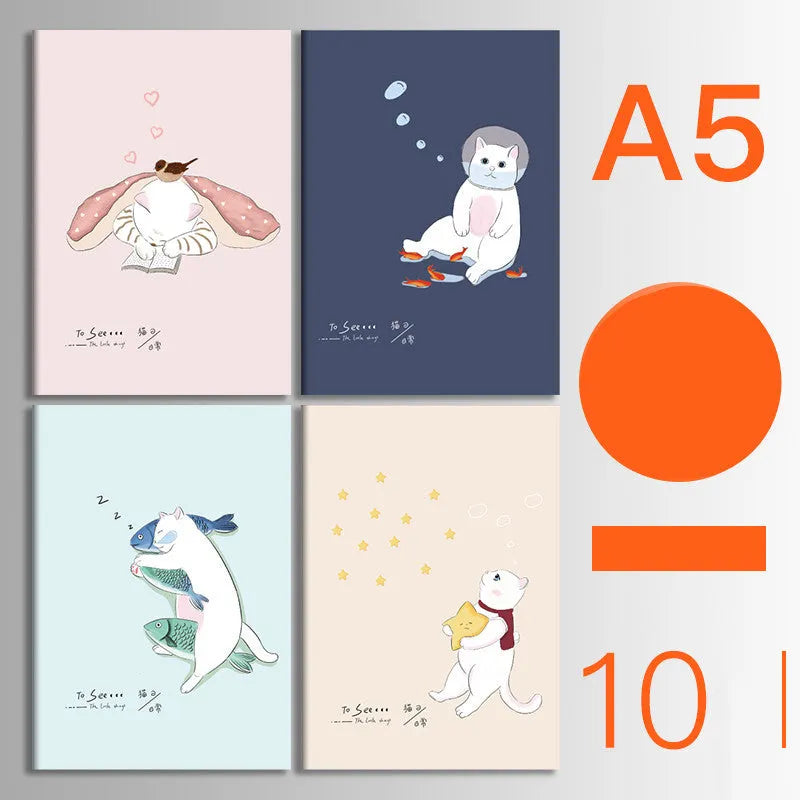 Bundle of ten soft-cover kraft paper notebooks with thread binding in various animal and nature designs.