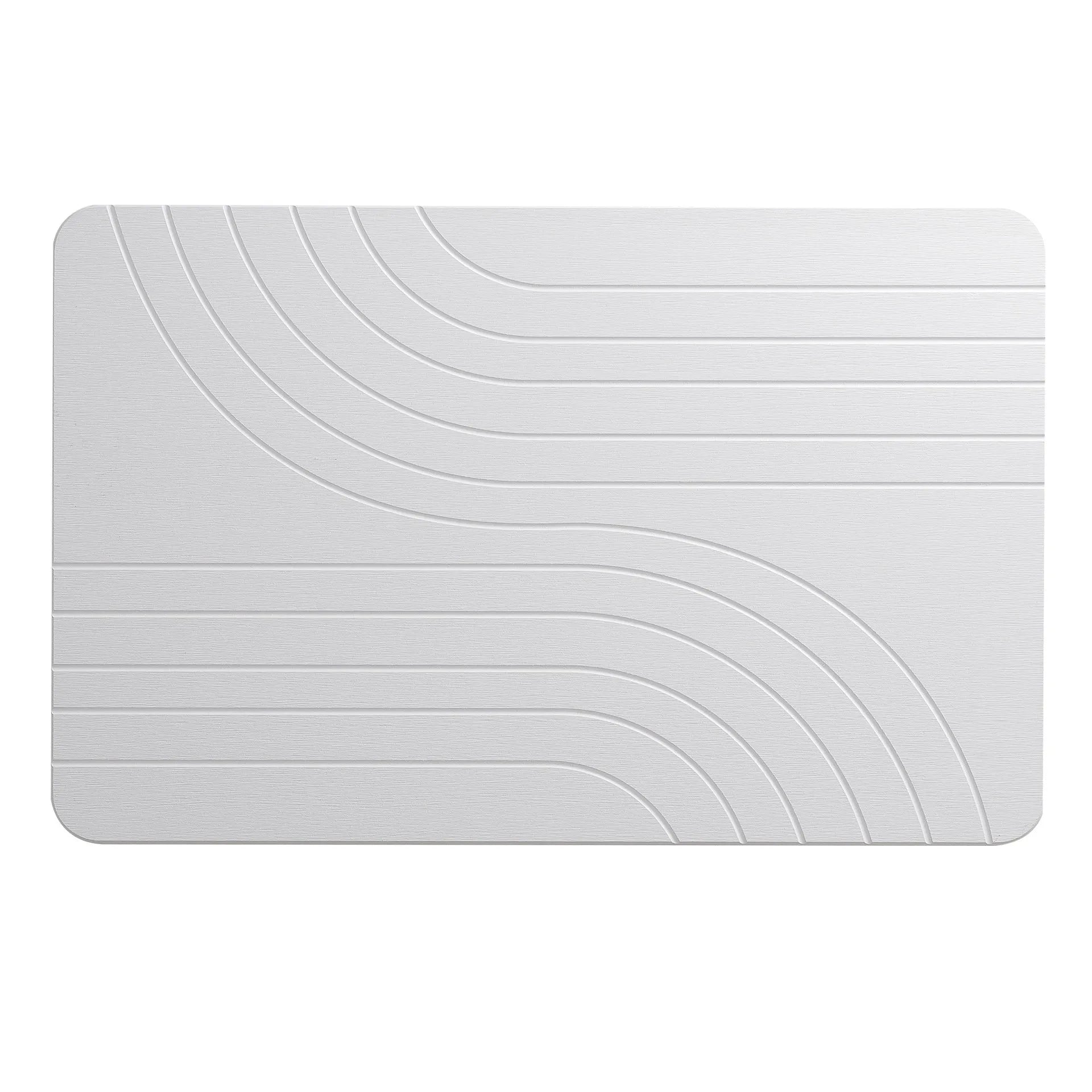 Diatomite bathroom mat in carved white, non-slip instant drying, 60x39cm square shape