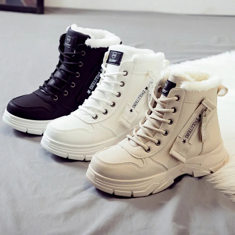 Women's plus size tall snow boots with lace-up front and fleece lining