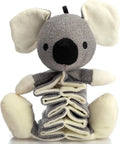 Grey koala plush dog toy measuring 30cm with visible stitching and plush limbs.