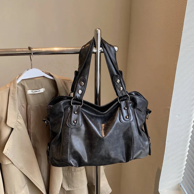 Large capacity women's messenger bag in soft PU leather, horizontal square shape, with double shoulder straps, available in multiple colours