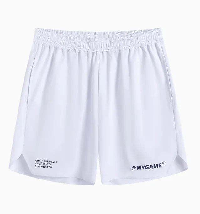 Men's grey fitness training shorts with moisture-wicking quick-dry fabric for workouts