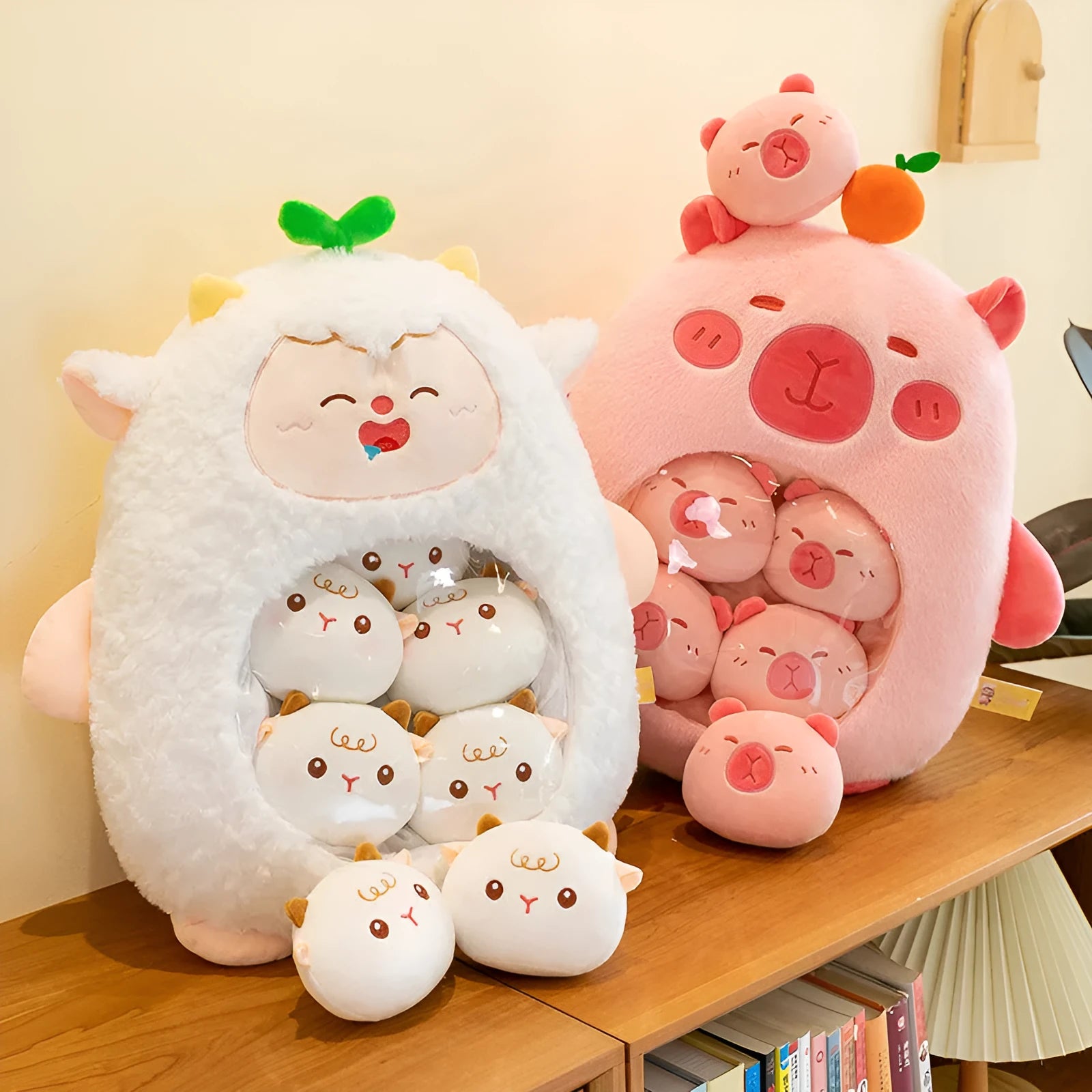 Cartoon snack bag pillow doll plush toy 45cm soft plush cushion pink capybara colour